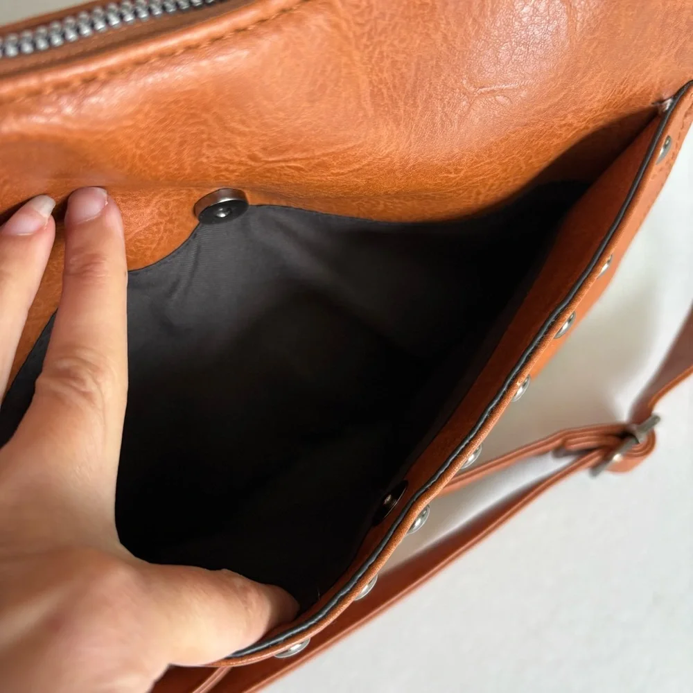 Sam & Hadley Studded Tan Faux Leather Shoulder Bag
